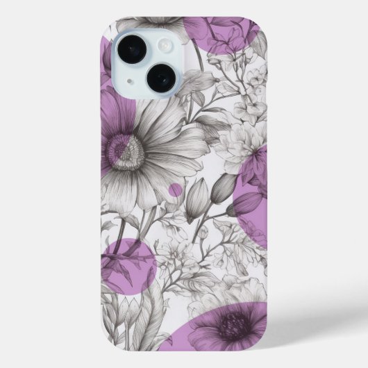 Moderne Bloemtekening lila paarse Retrocirkels Case-Mate iPhone Case (Achterkant)