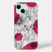 Moderne Bloemtekening magenta roze Retro cirkels Case-Mate iPhone Case (Achterkant)