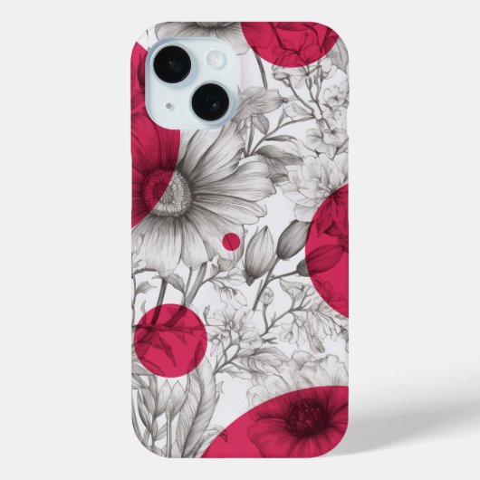 Moderne Bloemtekening magenta roze Retro cirkels Case-Mate iPhone Case (Achterkant)