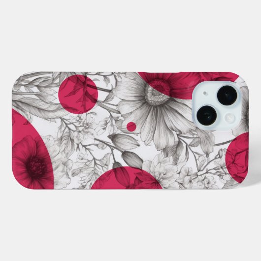 Moderne Bloemtekening magenta roze Retro cirkels Case-Mate iPhone Case (Achterkant (horizontaal))