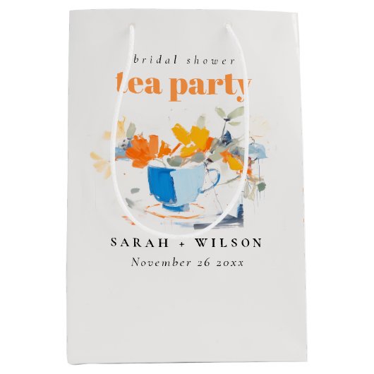 Moderne bloemtheekop Bruids-shower theepartij  Medium Cadeauzakje (Voorkant)