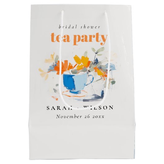 Moderne bloemtheekop Bruids-shower theepartij  Medium Cadeauzakje (Achterkant)