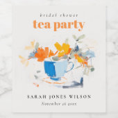 Moderne bloemtheekop Bruids-shower theepartij Wijn Etiket (Enkel label)