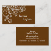 Moderne bloemwervelingen & vogelbruin visitekaartje (Voorkant / Achterkant)