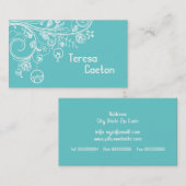 Moderne bloemwervelingen & vogels aqua visitekaartje (Voorkant / Achterkant)