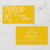 Moderne bloemwervelingen & vogels geel visitekaartje (Voorkant / Achterkant)