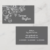 Moderne bloemwervelingen & vogels grijs visitekaartje (Voorkant / Achterkant)