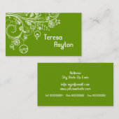 Moderne bloemwervelingen & vogels groen visitekaartje (Voorkant / Achterkant)