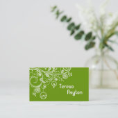 Moderne bloemwervelingen & vogels groen visitekaartje (Staand voorkant)