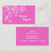 Moderne bloemwervelingen & vogels heet roze visitekaartje (Voorkant / Achterkant)