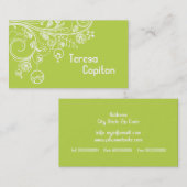 Moderne bloemwervelingen & vogels lichtgroen visitekaartje (Voorkant / Achterkant)