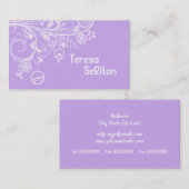 Moderne bloemwervelingen & vogeltjes paarse visitekaartje (Voorkant / Achterkant)