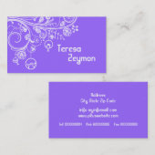 Moderne bloemwervelingen & vogeltjes paarse visitekaartje (Voorkant / Achterkant)