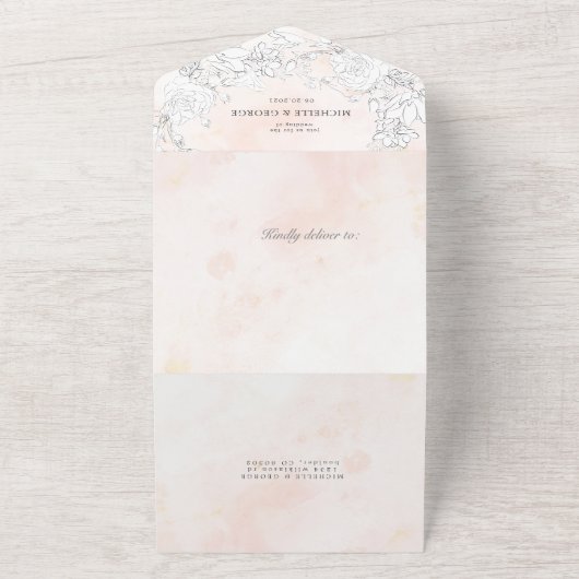 moderne bloesem met blozen (geen ENV nodig) All In One Uitnodiging (Buitenkant)