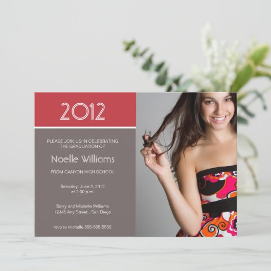 Moderne Blokken Afstuderen Uitnodiging - rood (Staand voorkant)