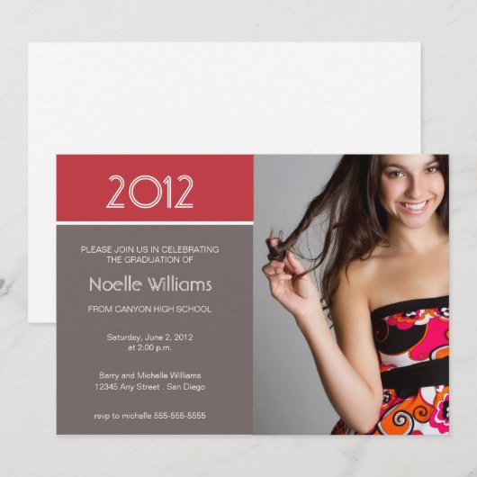 Moderne Blokken Afstuderen Uitnodiging - rood (Voorkant / Achterkant)