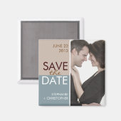 Moderne blokken Bewaar de datum Blauw & Bruin Magneet (Voorkant / Achterkant)