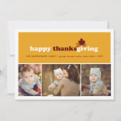 Moderne Blokken bladeren Thanksgiving 3 Foto Feestdagenkaart (Voorkant)