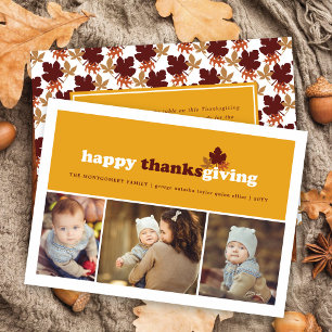 Moderne Blokken bladeren Thanksgiving 3 Foto Feestdagenkaart