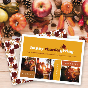 Moderne Blokken bladeren Thanksgiving 3 Foto Feestdagenkaart