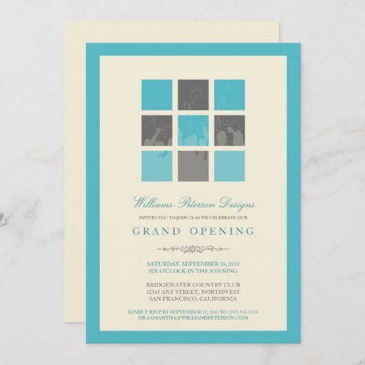 Moderne Blokken Grote Openingsuitnodiging (aqua) Kaart (Voorkant / Achterkant)