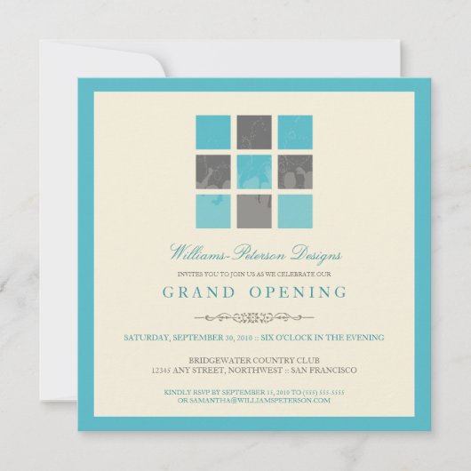 Moderne Blokken Grote Openingsuitnodiging (aqua) Kaart (Voorkant)