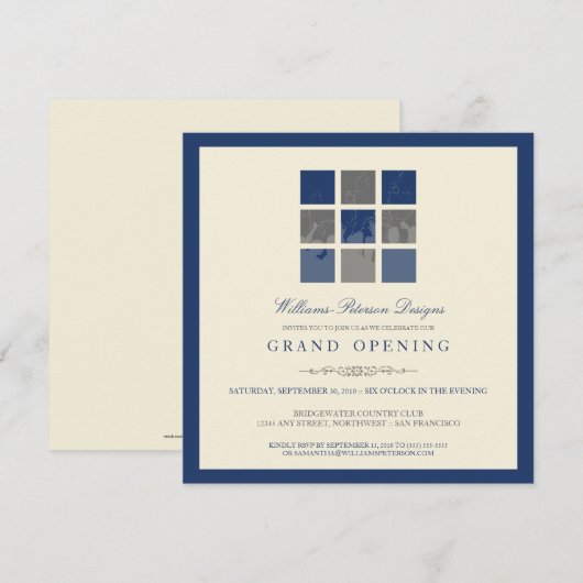 Moderne Blokken Grote Openingsuitnodiging (blauw) Aankondiging (Voorkant / Achterkant)