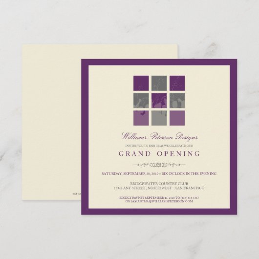 Moderne Blokken Grote Openingsuitnodiging (paars) Kaart (Voorkant / Achterkant)