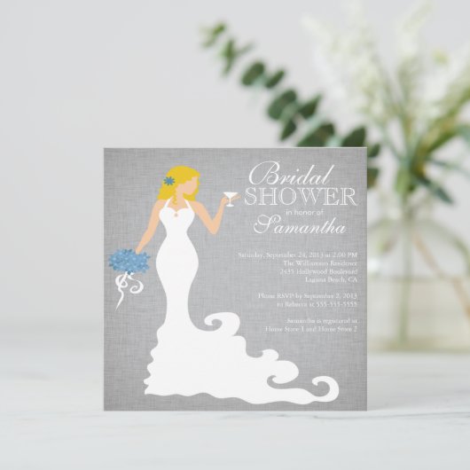 Moderne Blonde Bride Wine Bridal Shower Invitation Kaart (Staand voorkant)