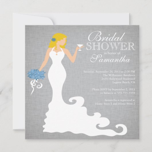 Moderne Blonde Bride Wine Bridal Shower Invitation Kaart (Voorkant)