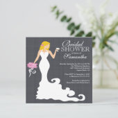 Moderne Blonde Bride Wine Bridal Shower Invitation Kaart (Staand voorkant)