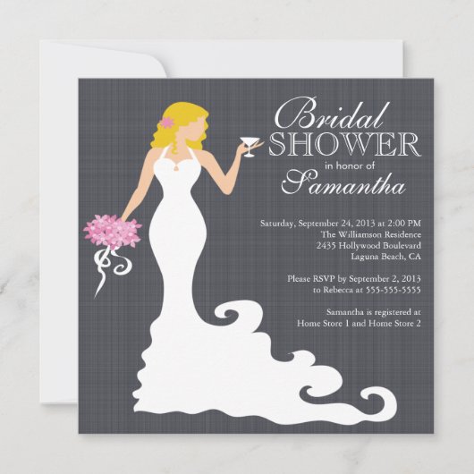 Moderne Blonde Bride Wine Bridal Shower Invitation Kaart (Voorkant)