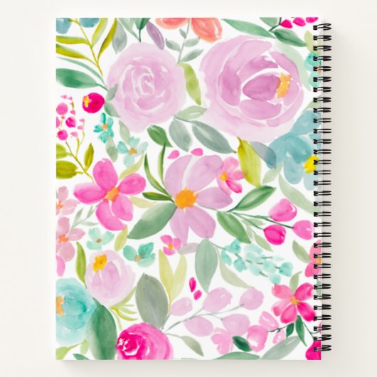 moderne bloom girly pastel floral waterverf name notitieboek (Achterkant)