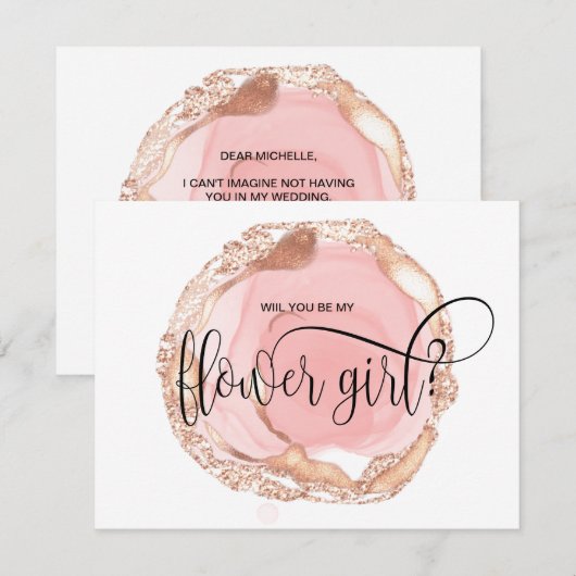 moderne blos zal jij mijn bloemenmeisje uitnodigin kaart (Voorkant / Achterkant)