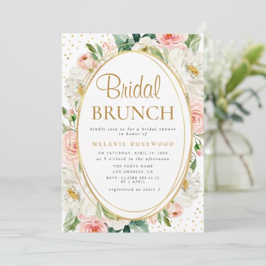 Moderne blozen blozende bruids douche uitnodiging (Staand voorkant)