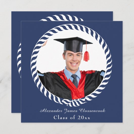 Moderne Blue 1 Foto Afstuderen-aankondiging Aankondiging (Voorkant / Achterkant)