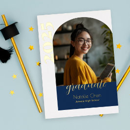 Moderne Blue Arch Foto Afstudeerfeest Folie Uitnodiging