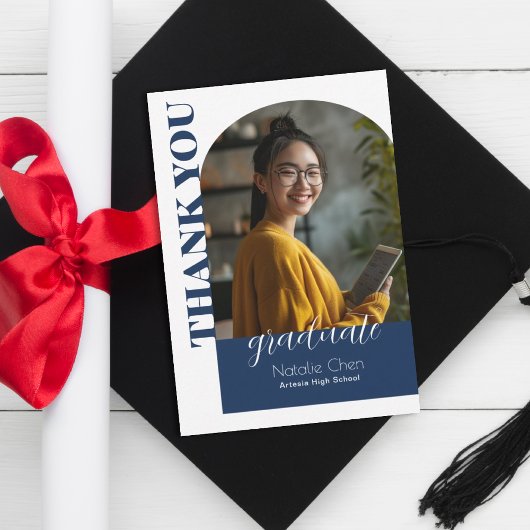 Moderne Blue Arch Foto Afstuderen Bedankkaart