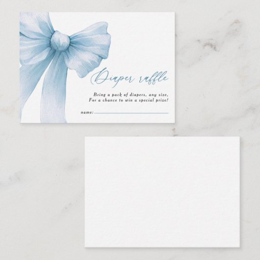 Moderne Blue Bow Baby shower Luier Raffle Informatiekaartje (Voorkant / Achterkant)
