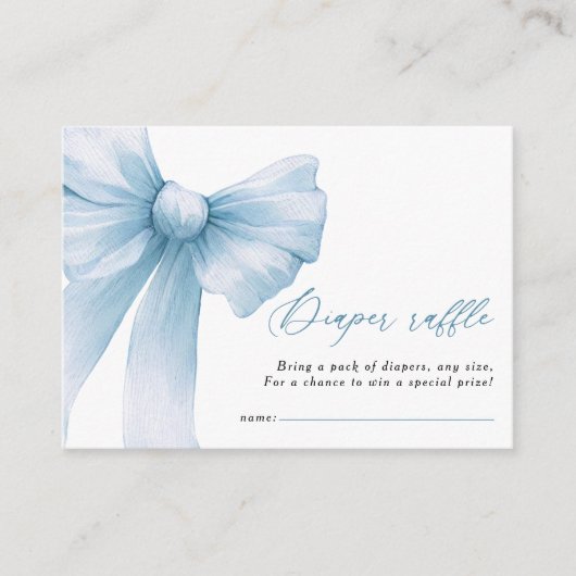 Moderne Blue Bow Baby shower Luier Raffle Informatiekaartje (Voorkant)