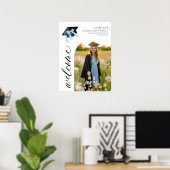 Moderne Blue Bow Coquette Graduation Cap Welkom Poster (Thuiskantoor)