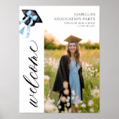 Moderne Blue Bow Coquette Graduation Cap Welkom Poster (Voorkant)