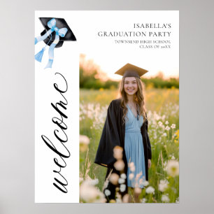 Moderne Blue Bow Coquette Graduation Cap Welkom Poster