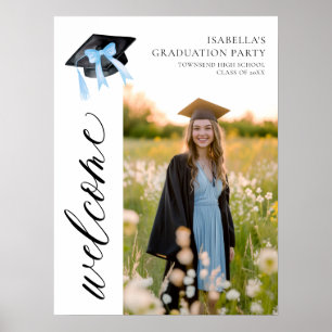 Moderne Blue Bow Coquette Graduation Cap Welkom Poster