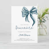 Moderne Blue Bow Quinceanera Verjaardag Kaart (Staand voorkant)