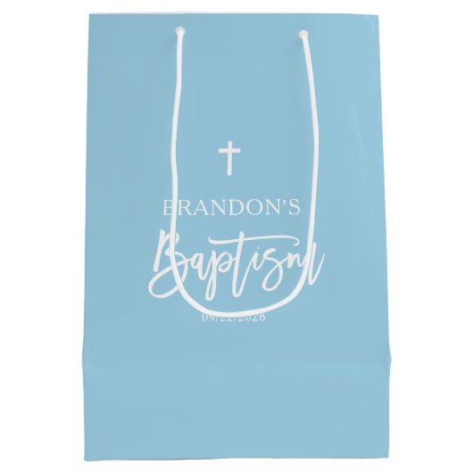 Moderne Blue Boy doop Medium Cadeauzakje (Achterkant)