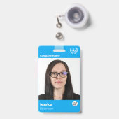Moderne Blue Business Custom Name ID Employee Badge (Voorkant met intrekbare clip)