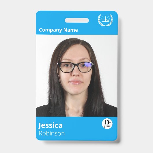 Moderne Blue Business Custom Name ID Employee Badge (Voorkant)