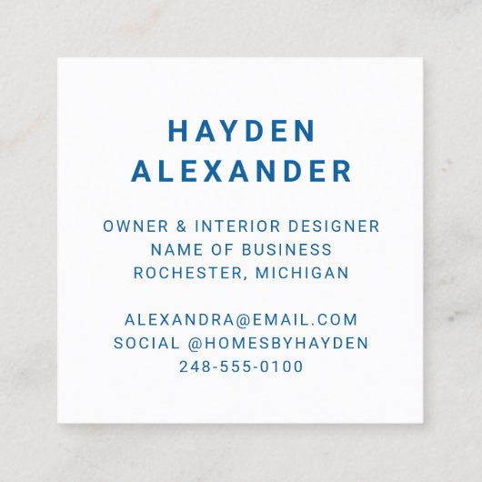 Moderne Blue Custom Business Logo Vierkante Visitekaartje (Achterkant)