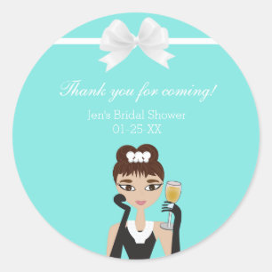 Moderne Blue Diamond Box Boog Bruidsfeest Favoriet Ronde Sticker
